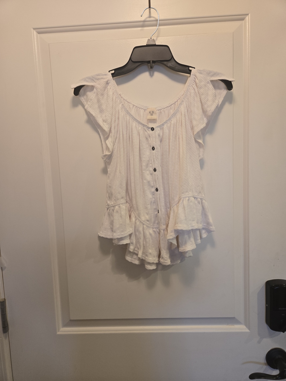 We The Free Oversized Light Cream Ruffle Button-Front Women's Top